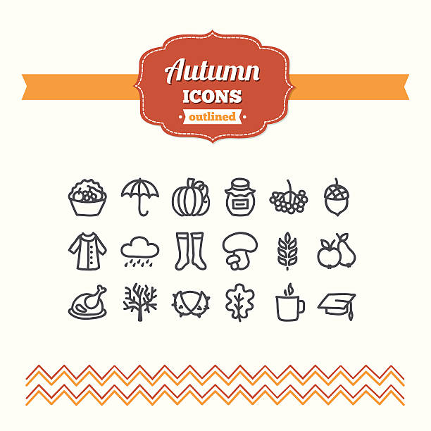 zestaw ikon ręcznie rysowane jesień - autumn clothing corn crop fashion stock illustrations