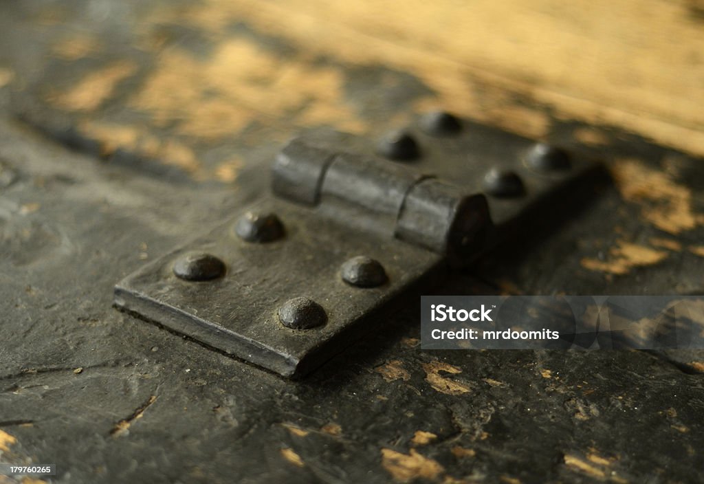 Iron Hinge An Old Vintage Hinge On Some Painted Wooden Boards (With Shallow DOF) Ancient Stock Photo