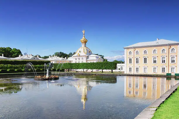 East Chapel and " Venus Italic Fountain" of Petergof  Palace in St. Petersburg. Russia