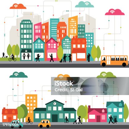 istock Colorful cartoon illustration of a connected city 179761004