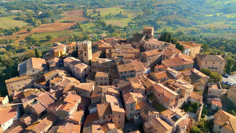 Montemerano Tuscan town from drone