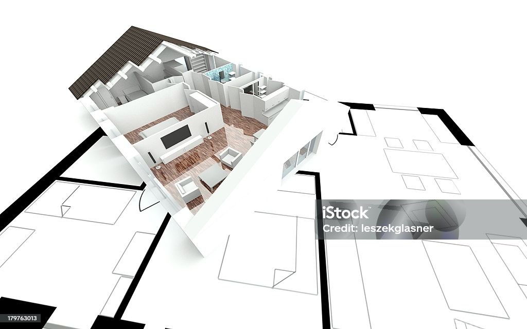 3 D rendering casa piano - Foto stock royalty-free di Ambientazione esterna