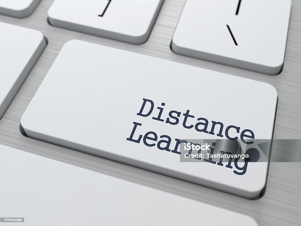 Distance Learning Button. Distance Learning Button on Modern Computer Keyboard with Word Partners on It. Business Stock Photo