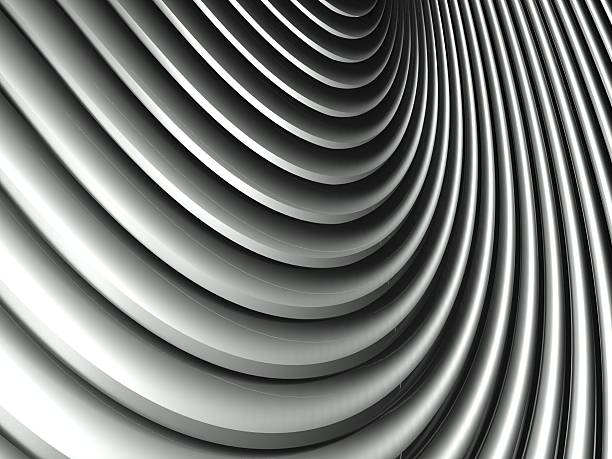 3 d фон абстрактный серебряный алюминия волнистым рисунком - twisted chrome bend alien стоковые фото и изображения