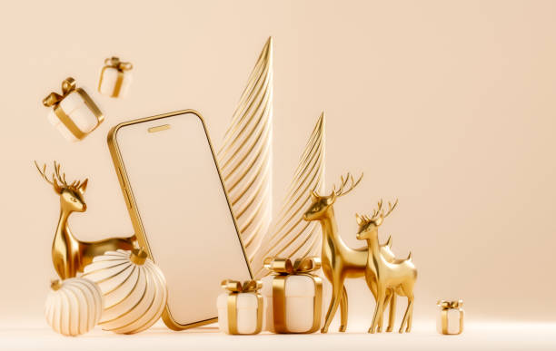istock 3D abstract Christmas light background with beige Christmas decorations 1797657502