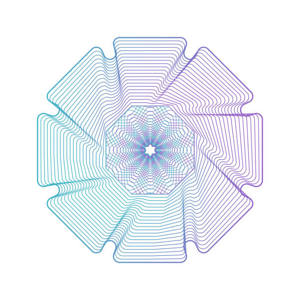 ilustrações, clipart, desenhos animados e ícones de elemento de roseta de guilloche geométrico. marca d'água digital para papéis de segurança. pode ser usado como uma camada protetora para certificado, voucher, nota, moeda, nota, cheque, bilhete, vetor linear. - lace guilloche decoration circle