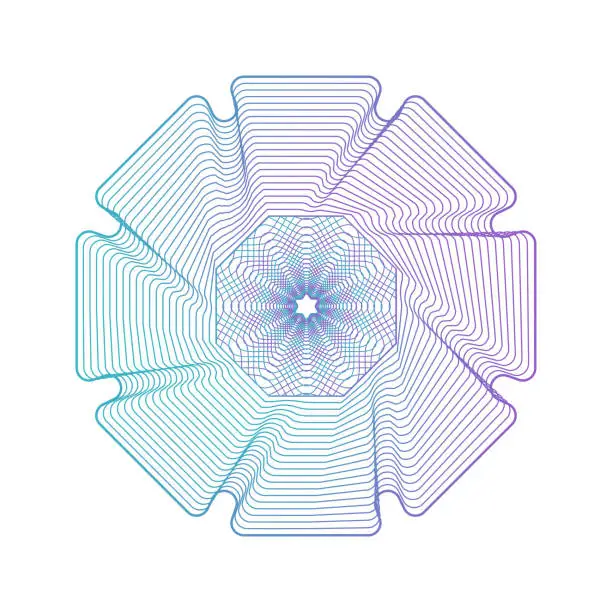 Vector illustration of Geometric Guilloche rosette element. Digital watermark for Security Papers. It can be used as a protective layer for certificate, voucher, banknote, currency, note, check, ticket, Linear vector.