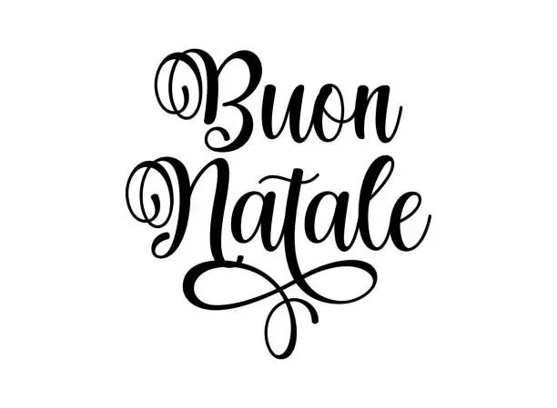 Vector illustration of Buon Natale in Italian. English translation Marry Christmas.  Christmas in different languages.  Modern calligraphy and lettering