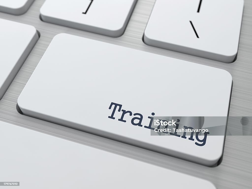 Training Button. Training Button on Modern Computer Keyboard with Word Partners on It. Computer Stock Photo