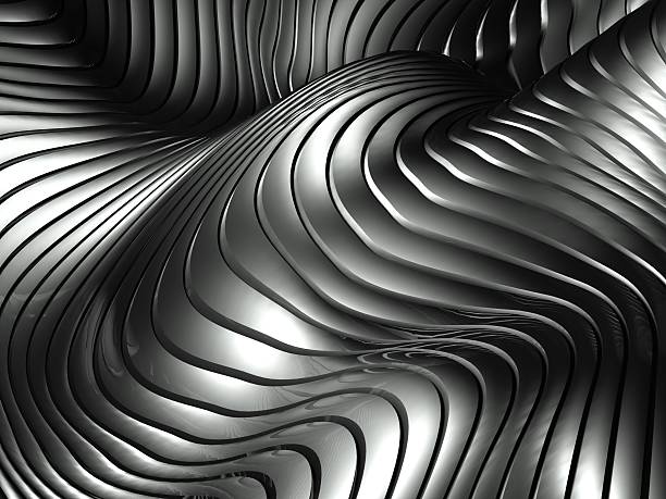 3 d фон абстрактный серебряный алюминия волнистым рисунком - twisted chrome bend alien стоковые фото и изображения
