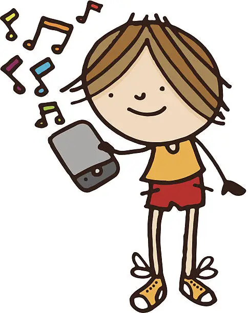 Vector illustration of Boy listening to digital music player