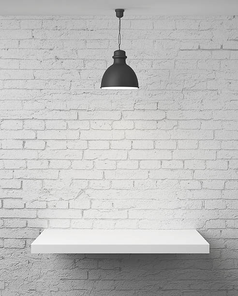 istock A brick wall with a shelf attached and lamp above 179772431