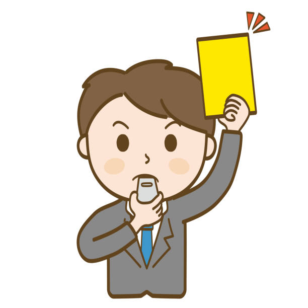 男性ビジネスマンがレッドカードと警告を出しているイラスト - yellow card点のイラスト素材／クリップアート素材／マンガ素材／アイコン素材