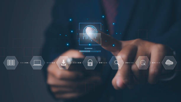 istock Fingerprint scanner futuristic digital processing of biometric identification. 1797775878