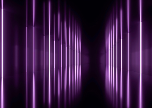 Cyberpunk Neon Laser Cyber Sci Fi Circle Lights Glowing Classic Retro Blue Purple Pantone Reflective Concrete Grunge Club Night Dance Floor Stage Showroom Studio 3D Rendering Illustration