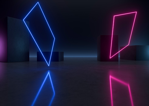 3D neon light effect with black glowing background