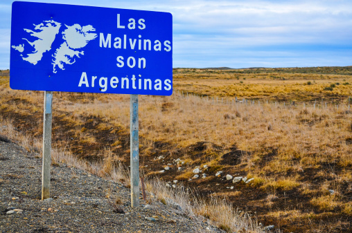 A roadside sign in Tierra del Fuego declaring that the Falklands Islands are Argentine.