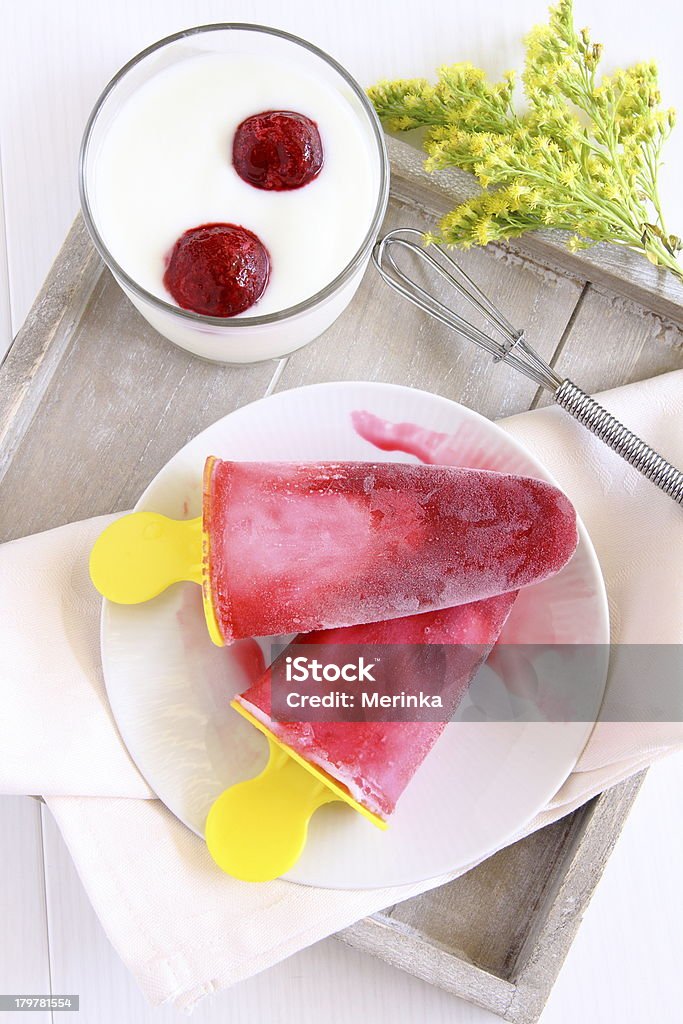 Homemade cherry ice cream popsicle with yogurt Bar - Drink Establishment Stock Photo