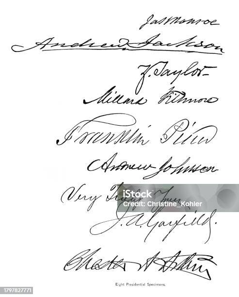 8人のアメリカ合衆国大統領の署名、アメリカの歴史 - イラスト素材...