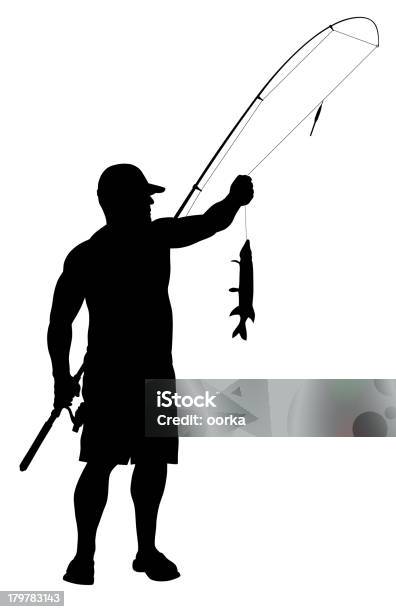 Рыбак — стоковая векторная графика и другие изображения на тему Силуэт - Силуэт, Ловить рыбу, Рыбак - роль человека