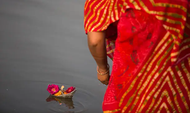 Photo of Hindu Devotees prepare an offering