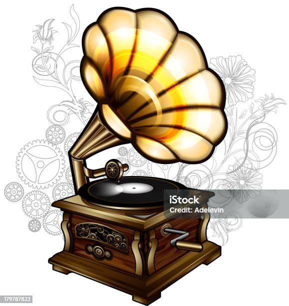 Steampunk Gramofone - Arte vetorial de stock e mais imagens de Gramofone - Gramofone, Analógico, Antiguidade