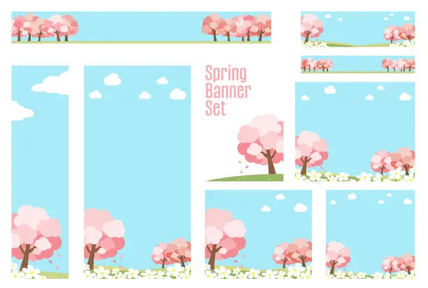 Vector illustration of Web banner set with cherry blossom illustration