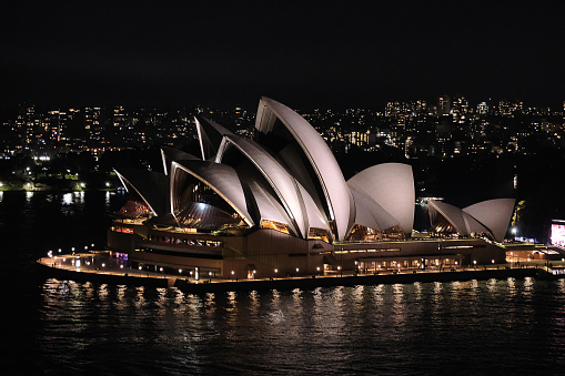 High angle view of the iconic Opera House, a UNESCO World Heritage Site on Sydney Harbour, New South Wales.