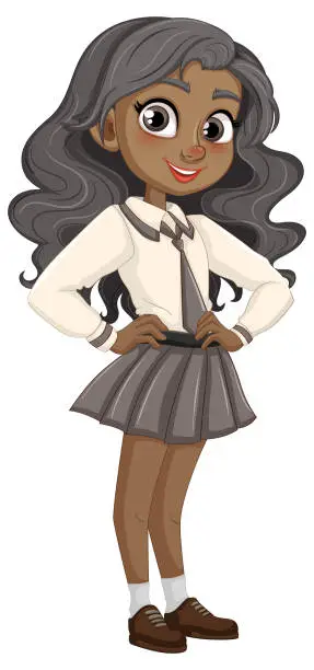 Vector illustration of Smiling African Teen Girl in School Uniform