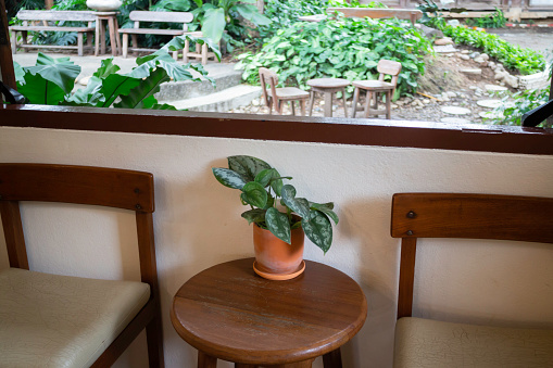 Interior of cozy coffee shop atmosphere, stock photo