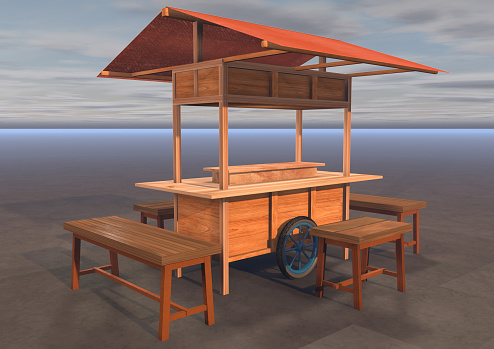 3D model, Angkringan carts, places selling various foods such as packaged rice, fried foods, etc., are usually located on the side of the road, or simple stalls in the corners of villages.