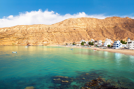 View of picturesque village of Quantab on the coast of the Gulf of Oman