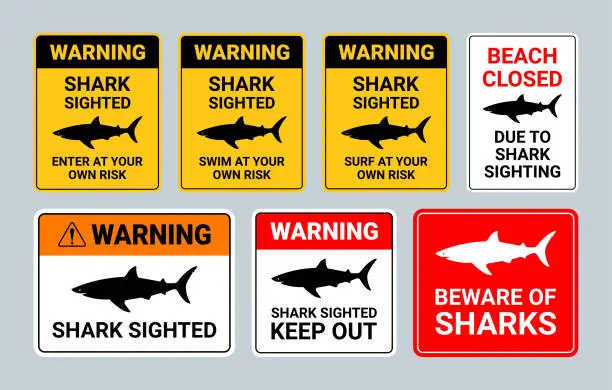 Vector illustration of Shark warning sign collection