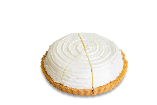 istock Homemade coconut pie on white isolated background with clipping paths. Plain sponge cake frosting with young coconut pudding sauce. Bakery concept for birthday cake or valentine dessert. 1798077358