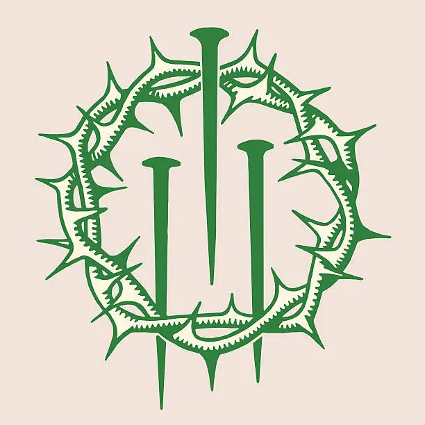 Vector illustration of Crown of Thorns and Three Nails