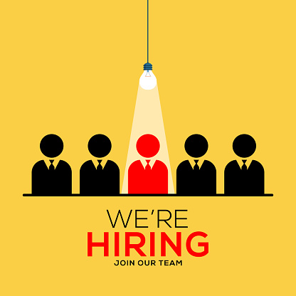We're hiring with minimalist design concept. Business recruiting vector illustration