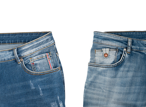 Blue Jeans Isolated on White Background. Men's or women's jeans, unisex denim trousers