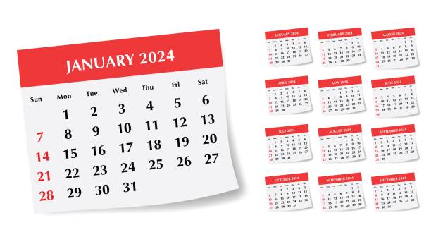 Modern collection of monthly calendars for 2024 year. Vector set with stylish design vector art illustration