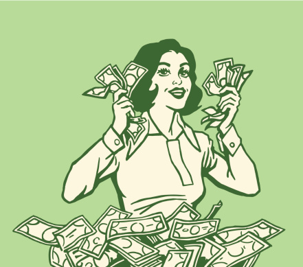Happy Woman with Lots of Cash