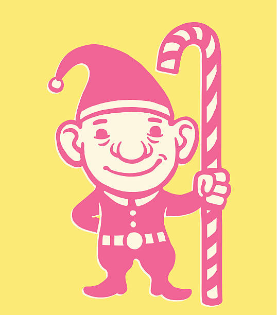 ilustrações, clipart, desenhos animados e ícones de elfo e doces de natal cana-de-açúcar - gremlin