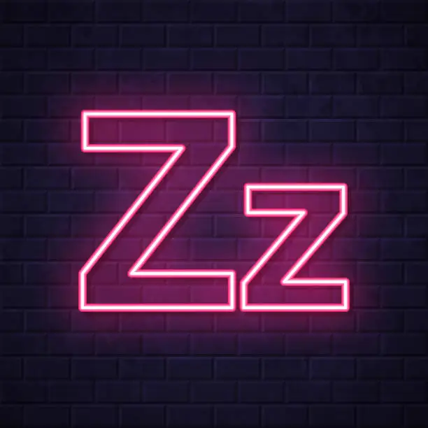 Vector illustration of Letter Z - Uppercase and lowercase. Glowing neon icon on brick wall background