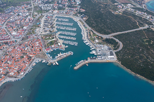 Sigacik harbour and castle view. Sigacik is populer tourist attraction in Turkey.