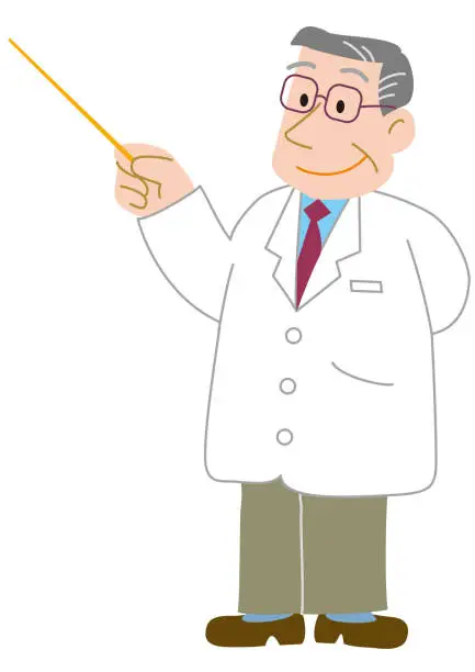 Vector illustration of A male doctor explaining using a pointing stick