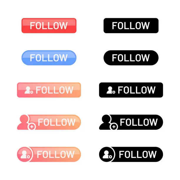 Vector illustration of Follow Button Set Vector Design on White Background.