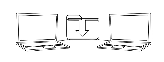 Computer Folder Drawing File Transfer One Continuous Line Drawing Of Two Laptops With Folders ...