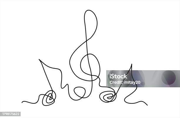 Treble Note Drawing A Treble Clef And Notes Are Drawn By A Single Black Line On A White ...