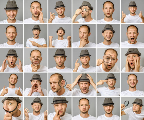 istock Set of young man's portraits with different emotions and gestures 1798187974