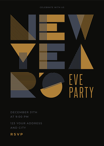 New Year’s Eve Party Invitation with Geometric Typography decoration. Stock illustration
