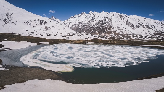 Frozen lake at Cerro Castillo National Park in the Chilean Patagonia