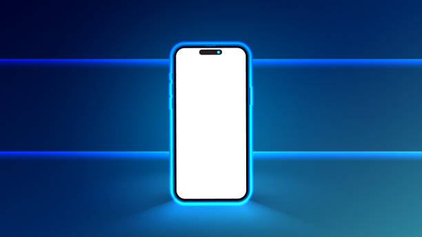 istock Smartphone Showcase With Blue Glow. Glowing smartphone screen frame. Phone in a bright blue color, with a glow of light in the background. Vector illustration 1798283238